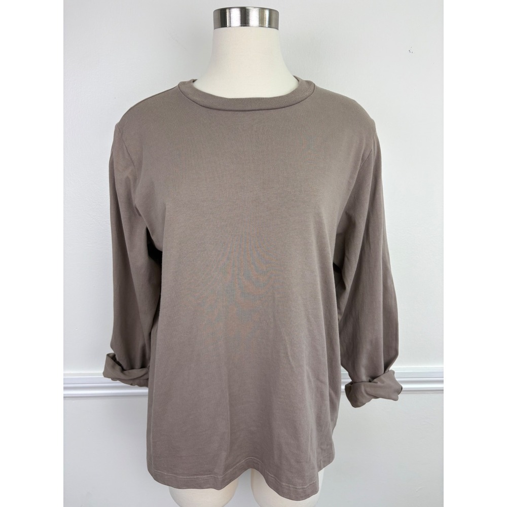 Reformation Womens Asher Long Sleeve Organic Cotton Tee Size L Beige Taupe